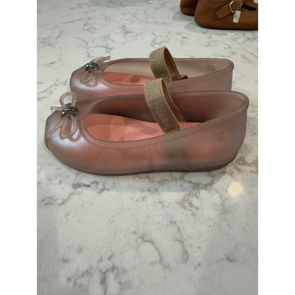 Mini Melissa Sweet Love Rose Gold Glitter Jelly Mary Jane Flats Toddler Size 9